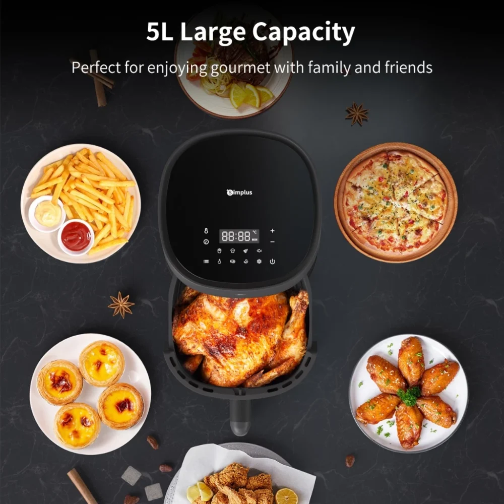 Simplus Digital Air Fryer 5L 1450W Multi-functional Digital LED Screen Touch Smart Sensing Power OFF - Image 3