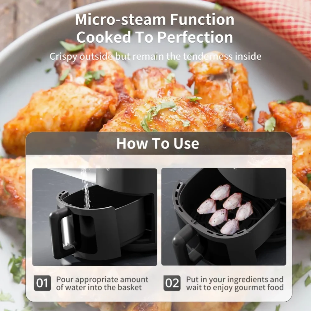 Simplus Digital Air Fryer 5L 1450W Multi-functional Digital LED Screen Touch Smart Sensing Power OFF - Image 5