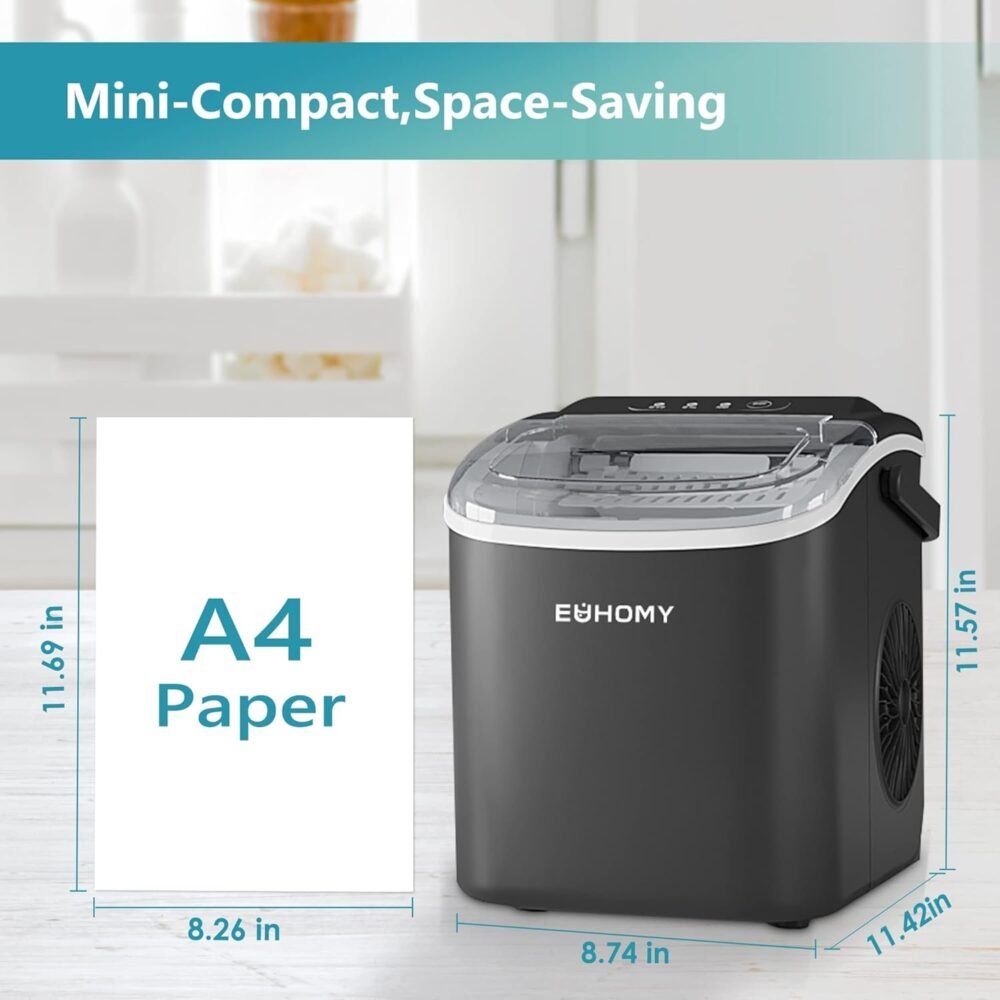 EUHOMY Countertop Ice Maker Machine with Handle, 26lbs in 24Hrs, 9 Ice Cubes Ready in 6 Mins, Auto-Cleaning Portable Ice Maker with Basket and Scoop, for Home/Kitchen/Camping/RV. - Image 6