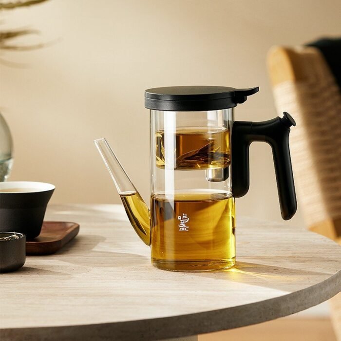 Full glass liner push-type stemless filter tea cup